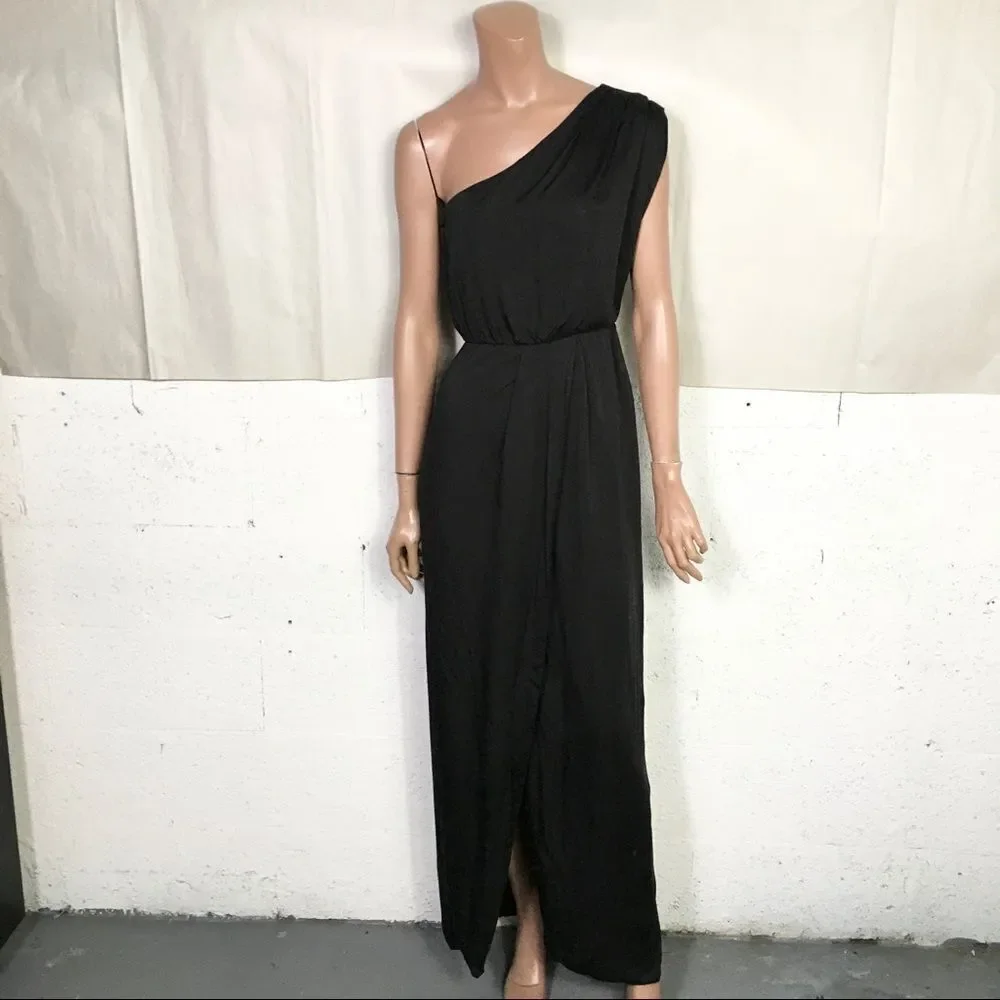 French Connection black one shoulder maxi dress 0